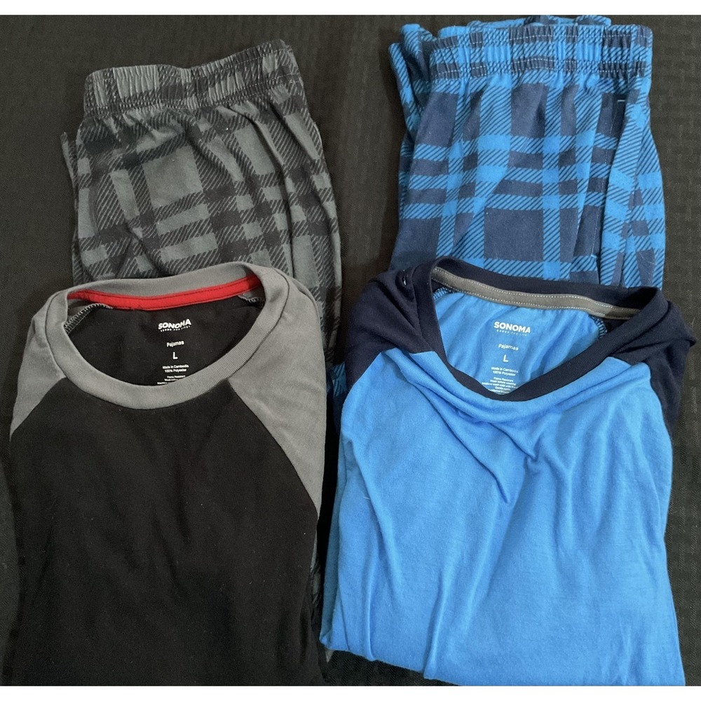 Sonoma Pajama Set Kids Large Multicolor Plaid Long Sleeve 4 Piece Lounge PJs